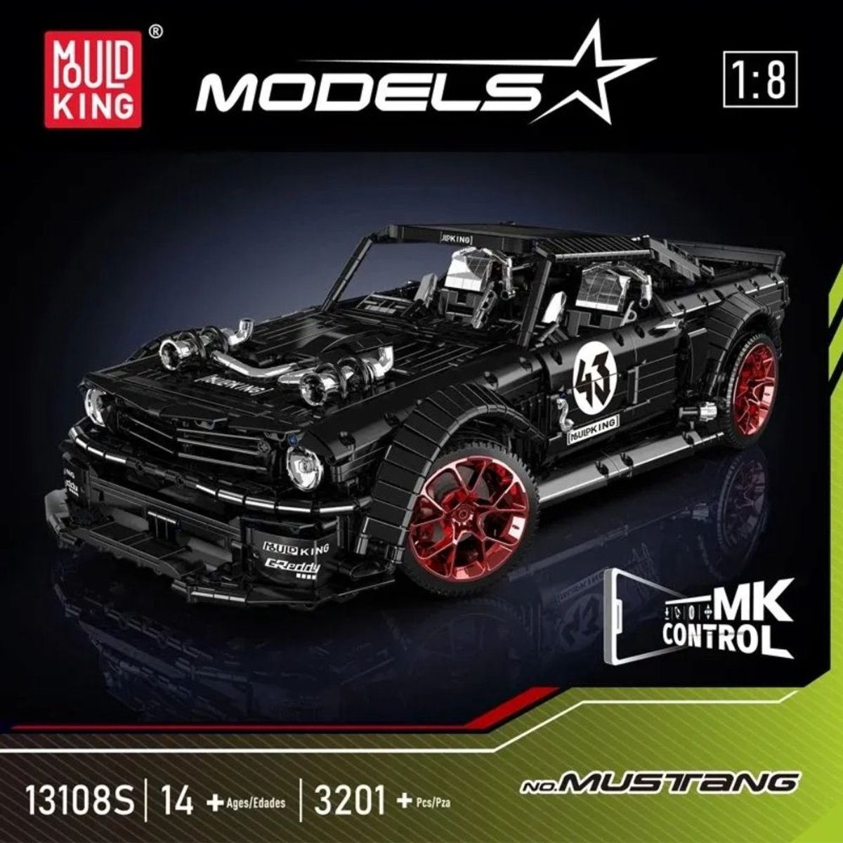 Mould King 13108 Mustang Hoonicorn mega bouwset | City fast racing champions adventure | Creator classic motor bouwpakket | Technische speelgoed ideas voor volwassenen & kinderen | DIY furious speed auto - geschikt voor lego | Bouwdoos met 3201 bloks — afbeelding 2