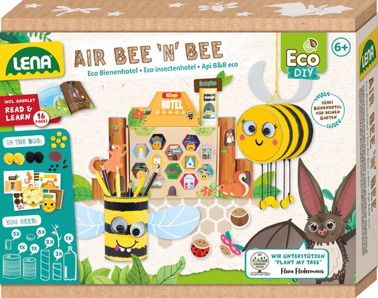 Lena Eco DIY Insectenhotel met 6+ leeftijdsaanduiding. Inclusief boekje 'Read & Learn'.
