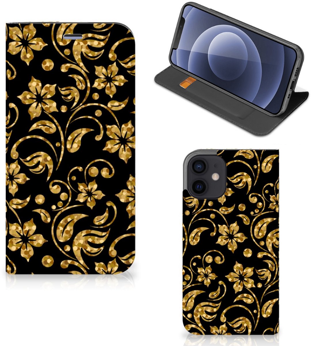 iPhone 12 Mini Smart Cover Gouden Bloemen