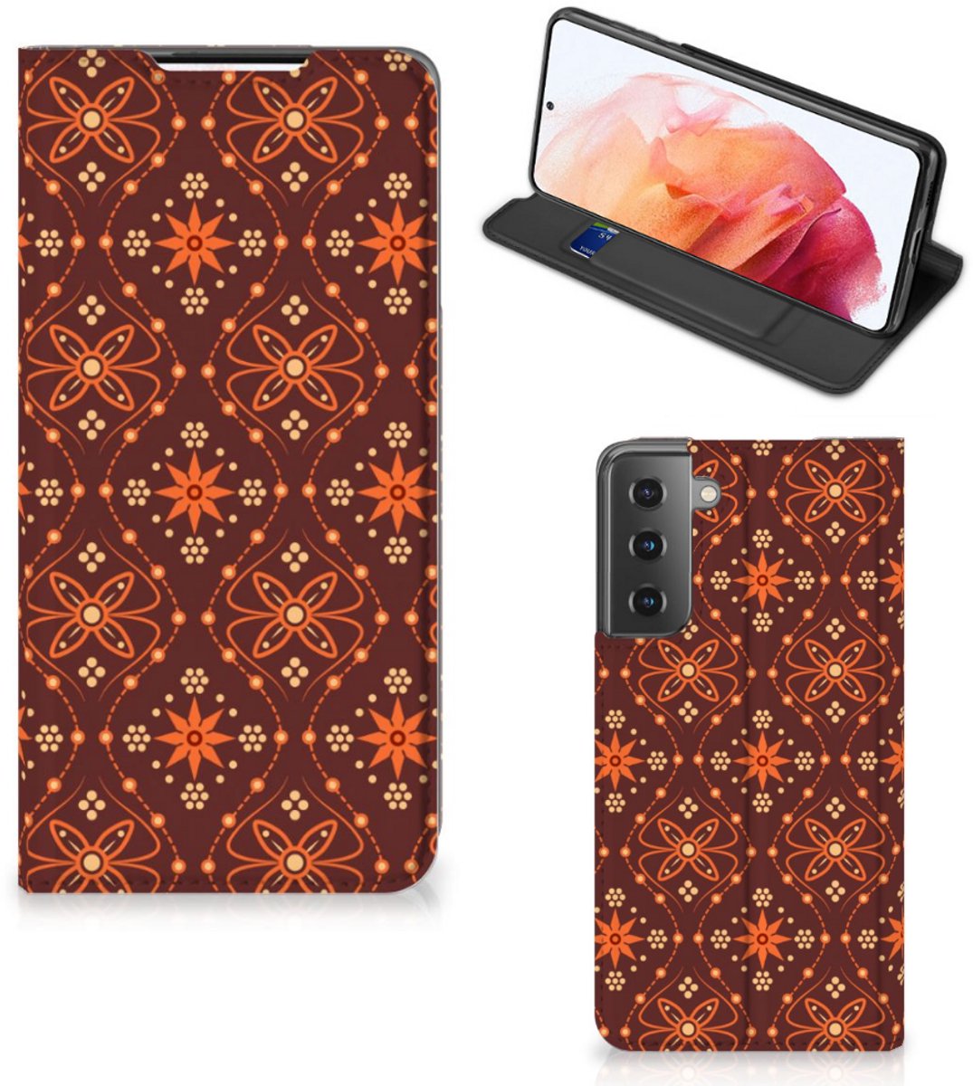 Samsung Galaxy S21 Hoesje met Magneet Batik Brown