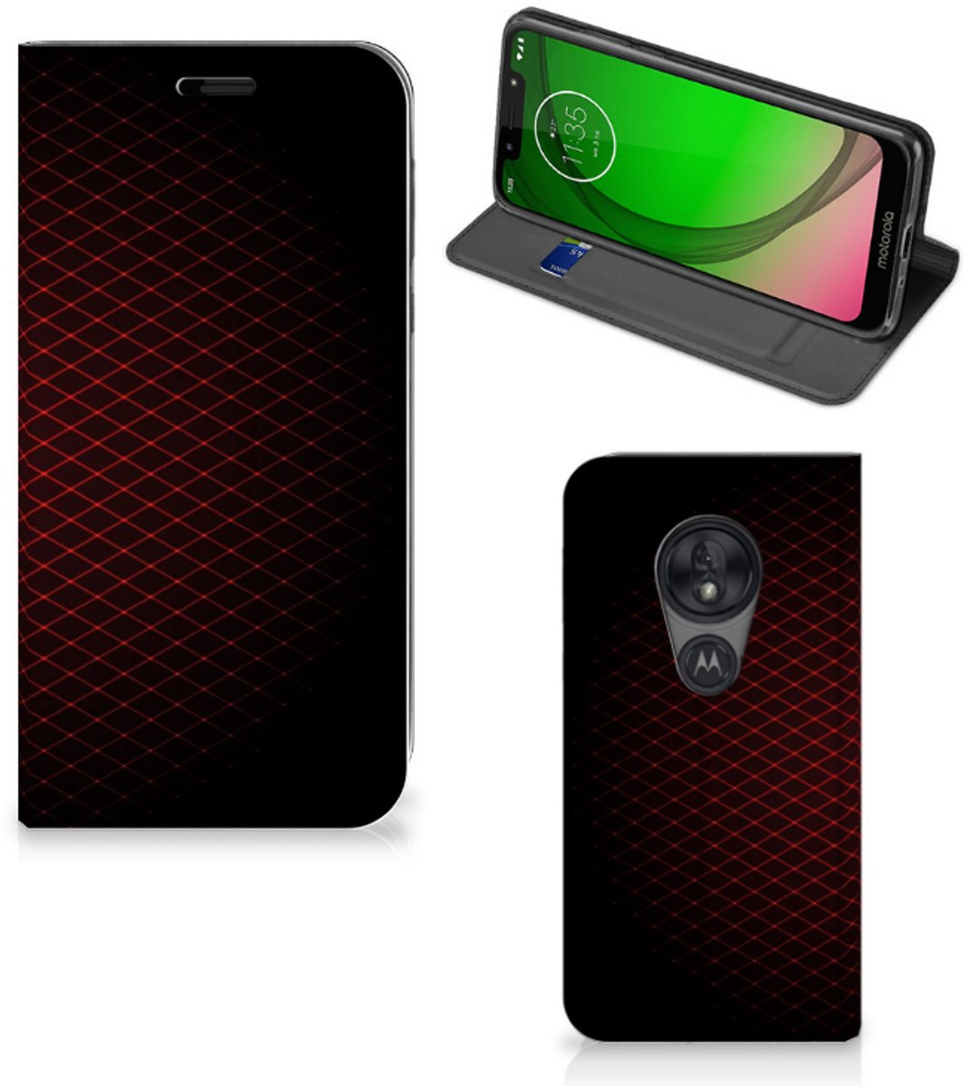 Motorola Moto G7 Play Hoesje met Magneet Geruit Rood