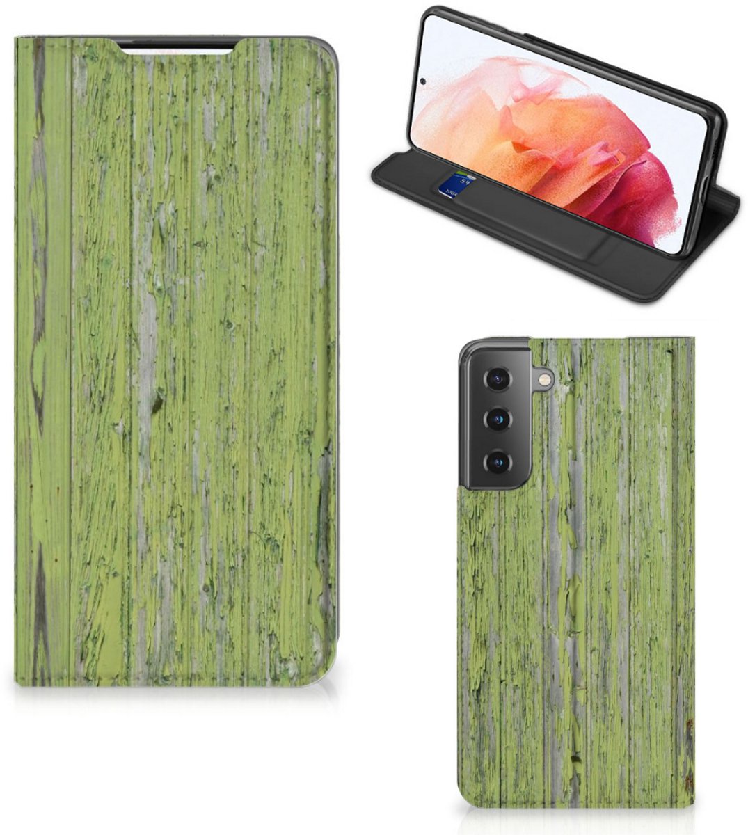 Samsung Galaxy S21 Book Wallet Case Green Wood