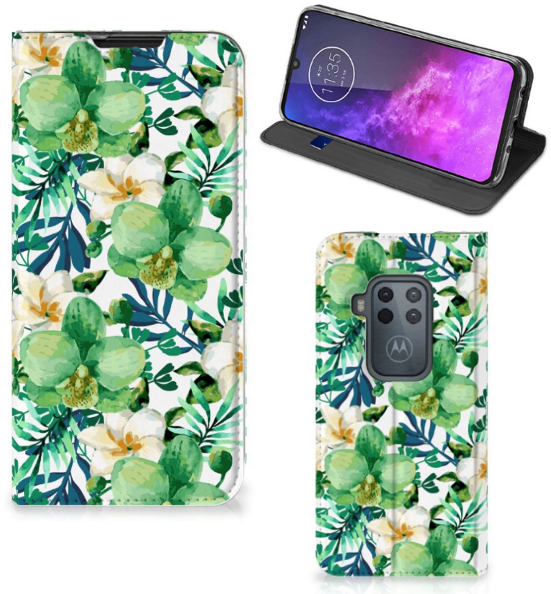 Standcase Hoesje voor Motorola One Zoom Smart Cover Orchidee Groen