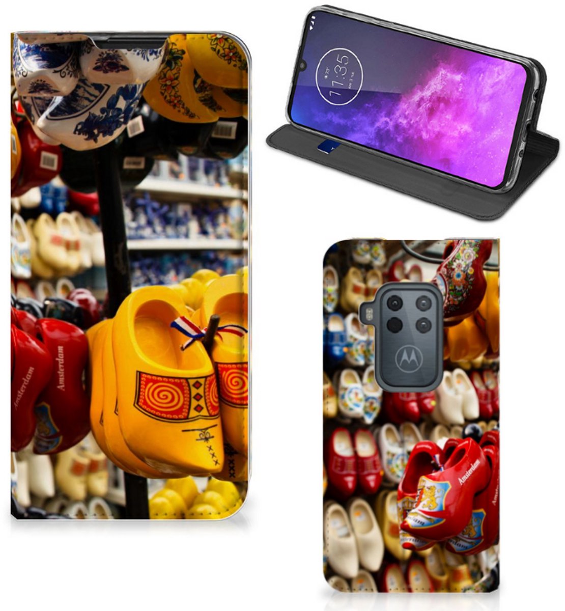 Standcase Hoesje voor Motorola One Zoom Book Cover Klompen