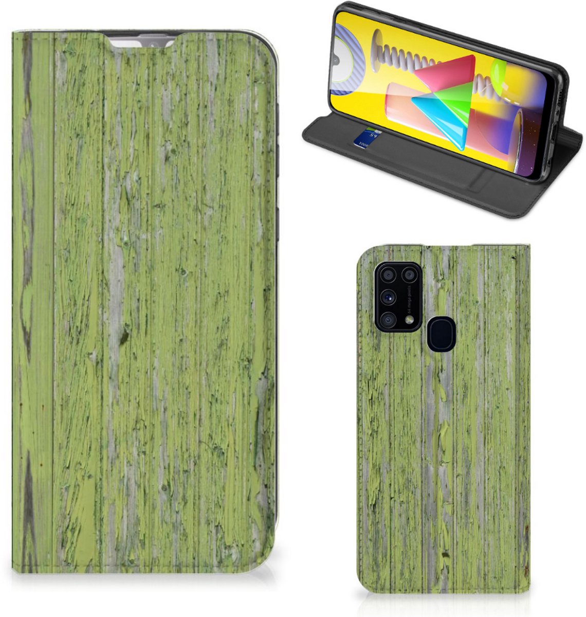 Samsung Galaxy M31 Book Wallet Case Green Wood