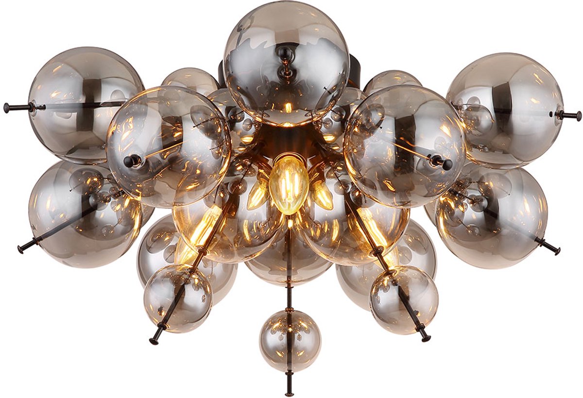 Globo Lighting Plafondlamp 3 vlammen plafondlamp eetkamerlamp slaapkamerlamp woonkamerlamp glazen bol rookkleurig zwart, metaal glas, DxH 55x28 cm