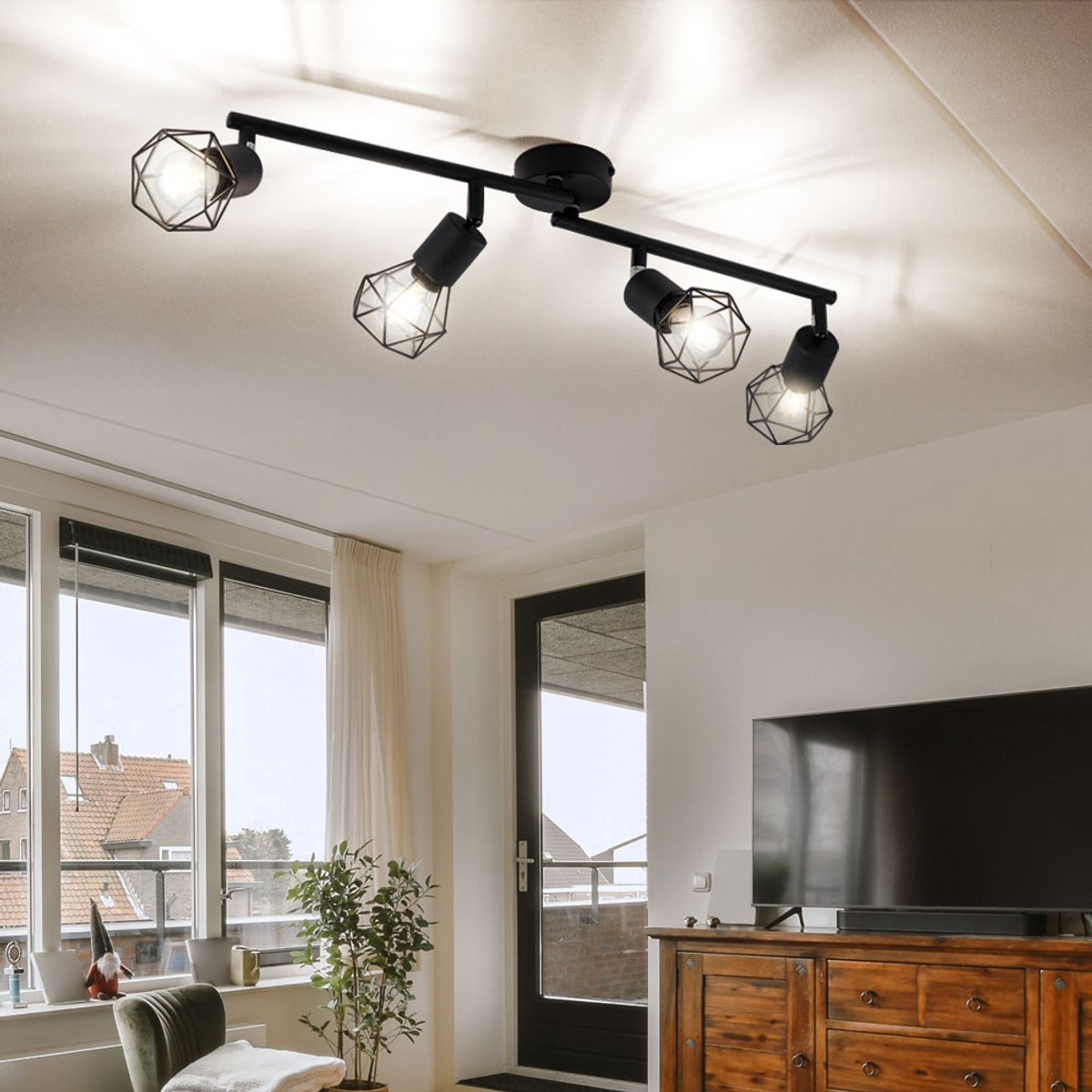 Plafondlamp beweegbaar 4 vlammen woonkamer plafondlamp spots verstelbare kooi spot zwart,