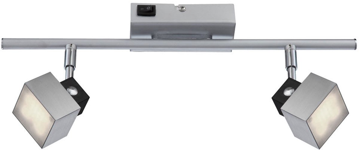 Globo LED wandlamp 2 spotjes zwenkbare plafondlamp chroom, 2x 5W 350Lm warm wit, LxBxH 40x6x17 cm zilver
