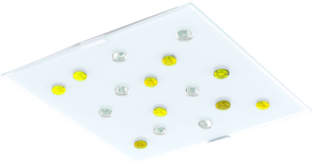 Plafondlamp gastenkamer glazen stenen geel wit helder halverlichting armatuur satijn Eglo