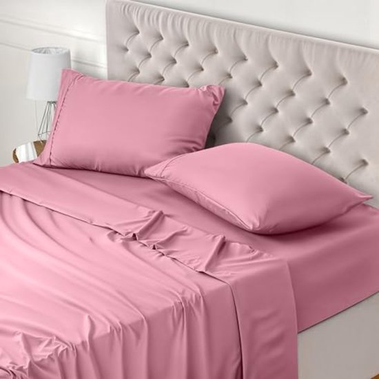 4-delige lakenset in roze - Zacht microvezel voor bed 180x200 cm