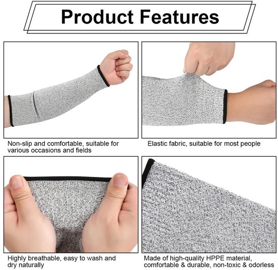 2 stuks armbeschermers - snijbestendige armbeschermers voor dunne huid en blauwe plekken - hittebestendige armbescherming - beschermende mouwen - voor vrouwen en mannen, koken, tuinieren, 35 cm — afbeelding 2
