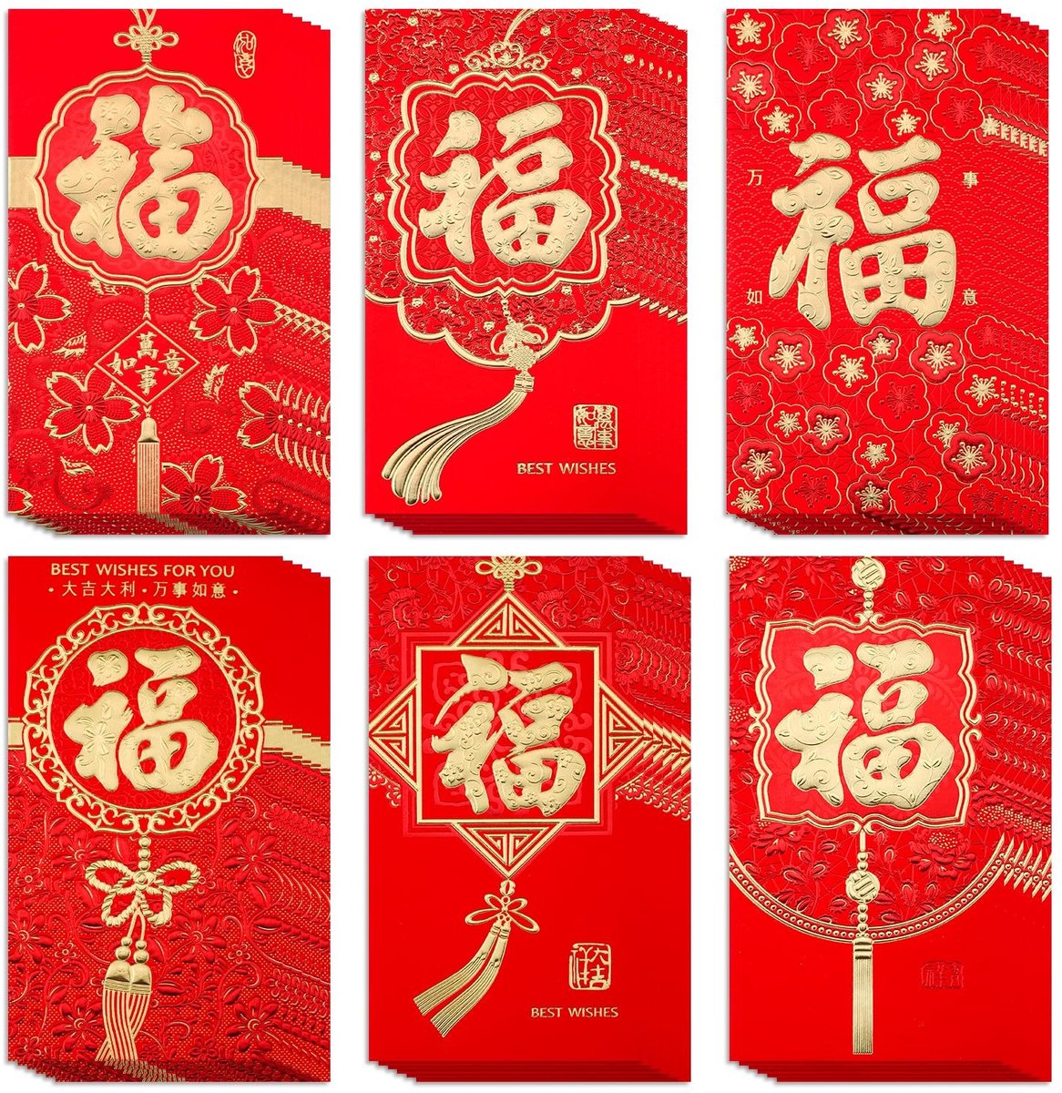 Dailygoods - Dailygoody - Rode Enveloppen - Geluksgeldenveloppen - 36 Stuks - 17x9 cm - Voor Chinees Nieuwjaar - Perfect voor Feestdagen en Cadeaus