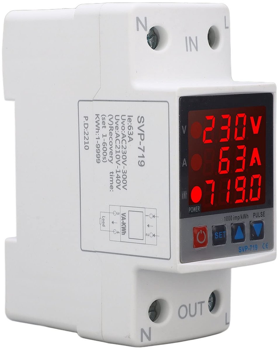 Dailygoods - Dailygoody - Onder Overspanningsbeveiligingsapparaat - Veiligheid - Vlamvertragend - 63A - Spanningsbeveiliging - AC220V - Geschikt voor Thuis