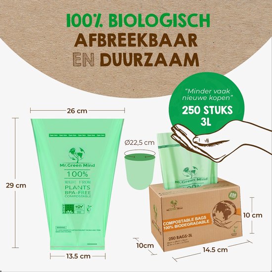 Mr. Green Mind vuilniszakken Bio, 2-3 liter, groen, doos van 250 stuks van Merkloos — afbeelding 5