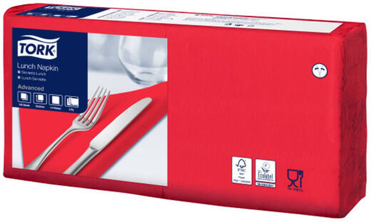 Tork 477861 soft lunchservet advanced rood 33x33 cm 3-laags 1500 stuks (477861)