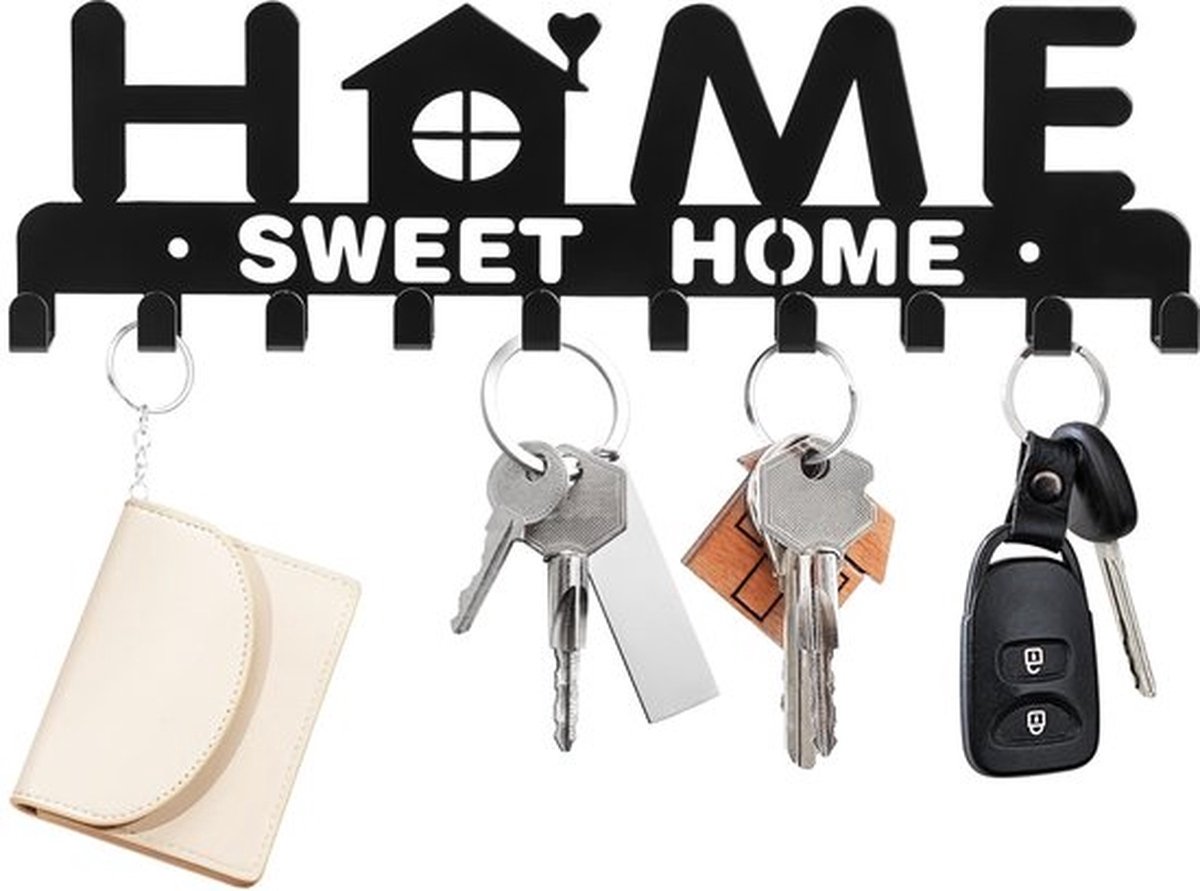 Sleutelhouder voor aan de muur - Sleutelhaken voor aan de muur met 10 haken - Home Sweet Home Decor - Sleutelhangers voor de woonkamer