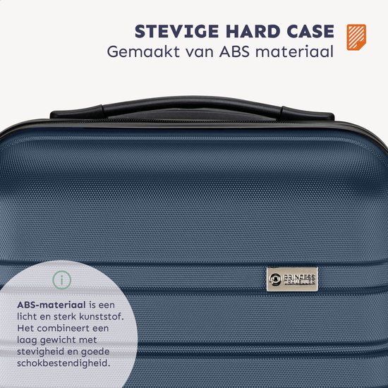 Donkerblauwe hardcase koffer gemaakt van ABS materiaal.