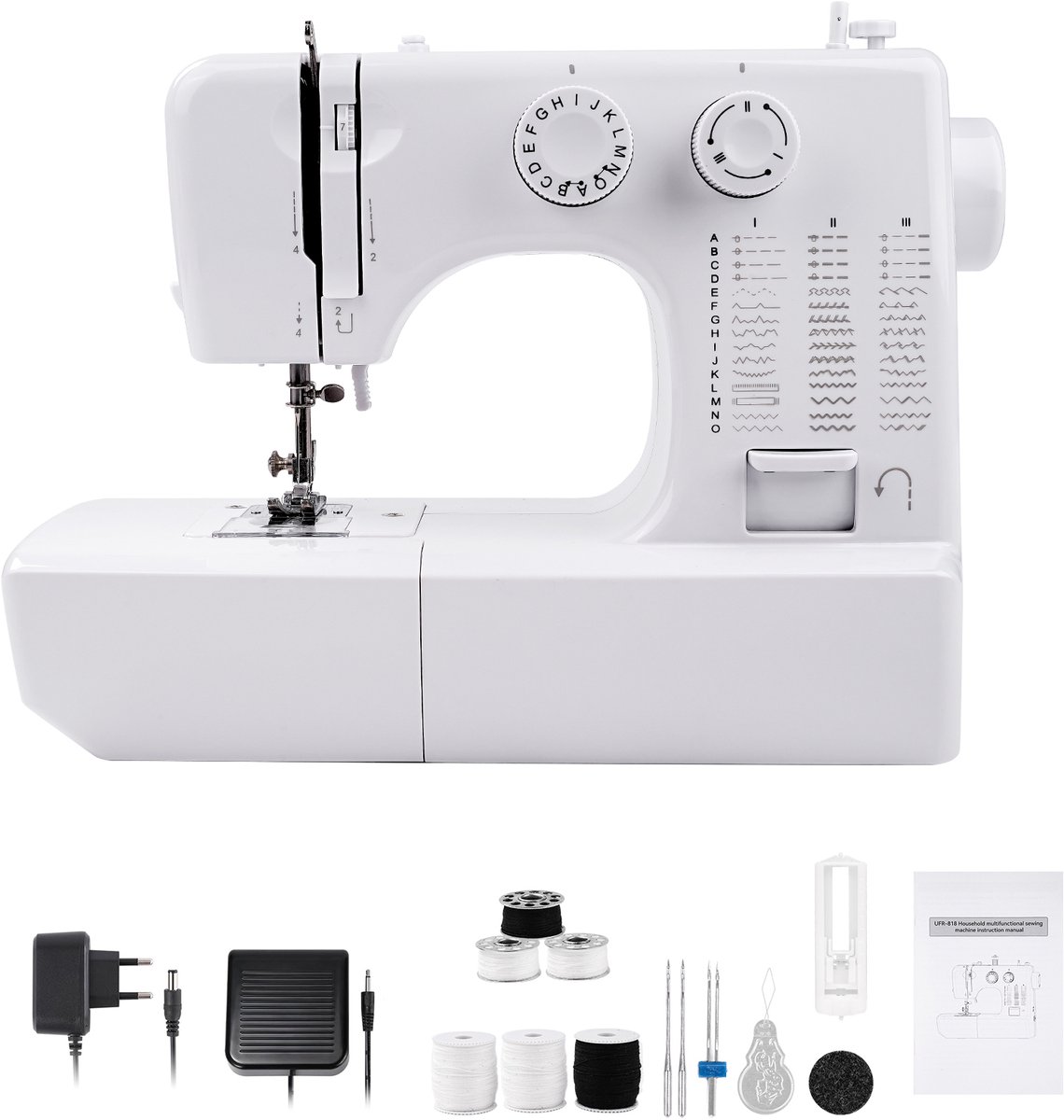 Elektrische Naaimachine Huishoudelijk - 45 Stikpatronen - Elektrische dubbeldraads naaimachine - Naaiset - Sewing Machine Beginners Set - Voor Beginners & Gevorderden