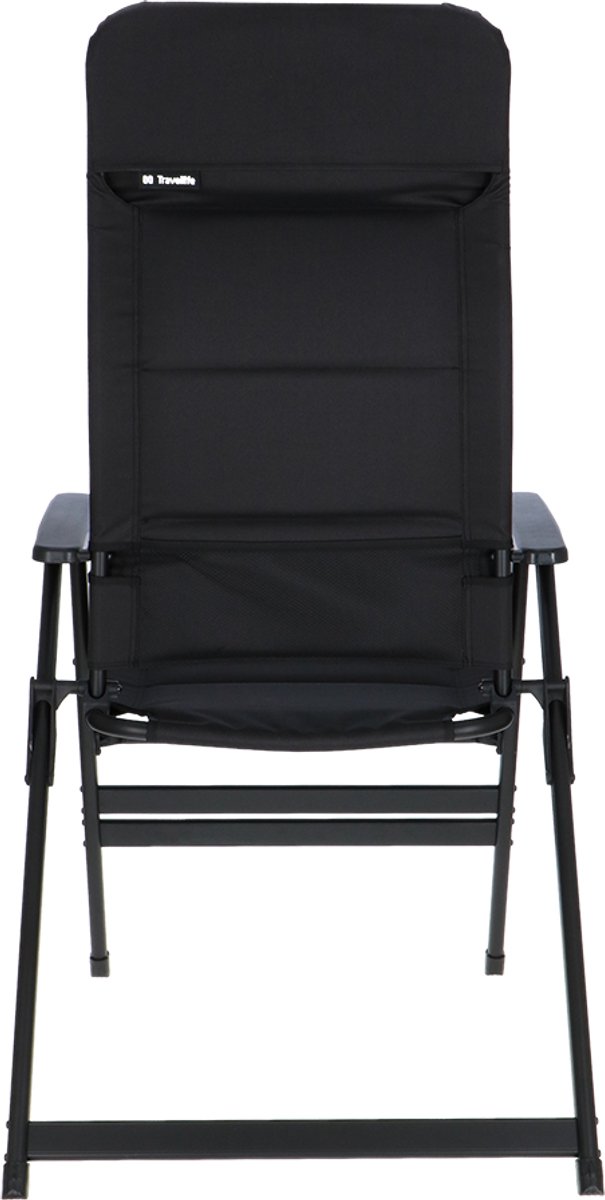 Travellife Festo Campingstoel XL Grafiet Zwart met Voetenbank - 7 Standen - Extra groot zitvlak - 150 kg draagvermogen - Compact opvouwbaar - Geïntegreerd hoofdkussen