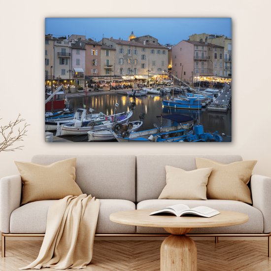 Le port de Saint-Tropez au crépuscule en France Toile 120x80 cm - Tirage photo sur Toile (Décoration murale salon / chambre) / Villes européennes Peintures sur toile