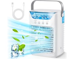 Ulisem - Draagbare airconditioner - 3-in-1 verdampingskoeler - 3 ventilatorsnelheden - LED nachtlampje - 6-uur timer - 700 ml watertank - Type-C - Stil (<50dB) - Voor slaapkamer en kantoor
