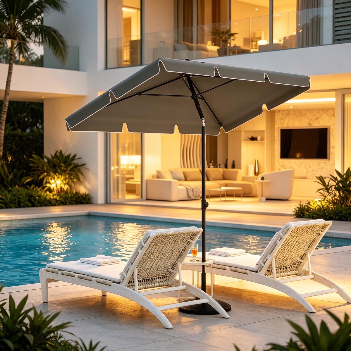 REDOM - Rechthoekige Parasol - Kantelbaar En In Hoogte Verstelbaar - Voor Tuin Of Strand - Metaal En Polyester - Donkergrijs