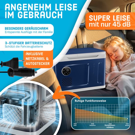 KESSER® Compressor Koelbox 2in1 Dubbele Zone Koeler & Vriezer, Elektrische Vriesbox LED Touch Control 12/24 V 230V, Frigobox Koelen tot -20 °C voor Auto, Vrachtwagen, Kamperen - 49 Liter, Marineblauw / Lichtgrijs van KESSER — afbeelding 4