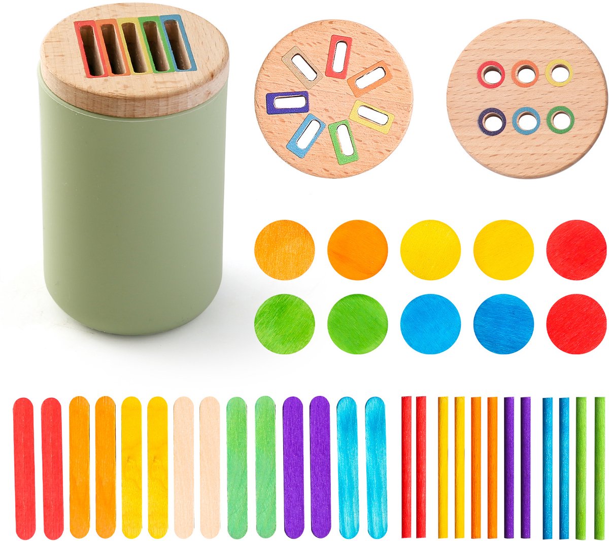 Siliconen Sorteerem in Groen – Educatief Kleur- en Vormherkenningsspel voor Peuters, met 3 Houten Deksel en bijbehorende Accessoires, Geschikt voor 1-3 Jaar, ter Stimulering van Motoriek en Cognitieve Ontwikkeling