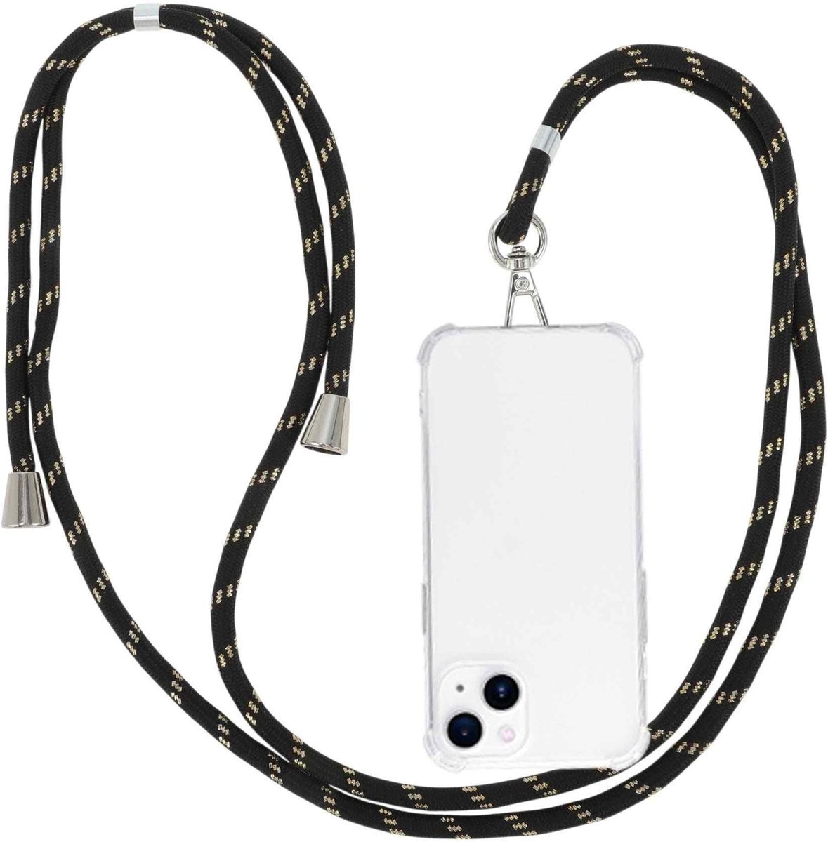 Dailygoods - Telefoonkoord voor Smartphones met Universele Patch in Zwart-Goudkleurig