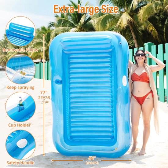 Sander Shop Luchtmatras, zwembad voor volwassenen, opblaasbaar zonnezwembad, luchtmatras, water met ingebouwde sprinkler, waterspeelgoed voor volwassenen, zwembad, strand, zomerplezier (bluaw) van sander-shop — afbeelding 4