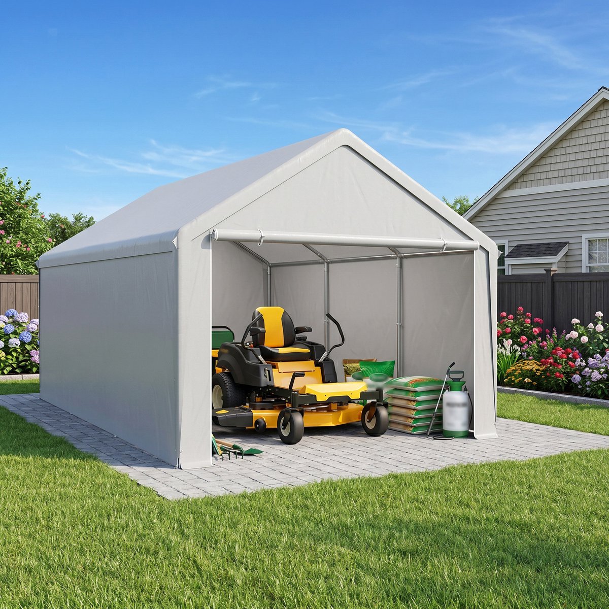 ACXIN Zeltgarage - Carport Tent - Weerbestendige Garage - PE Zeil & Stalen Frame - 4x6m - Grijs