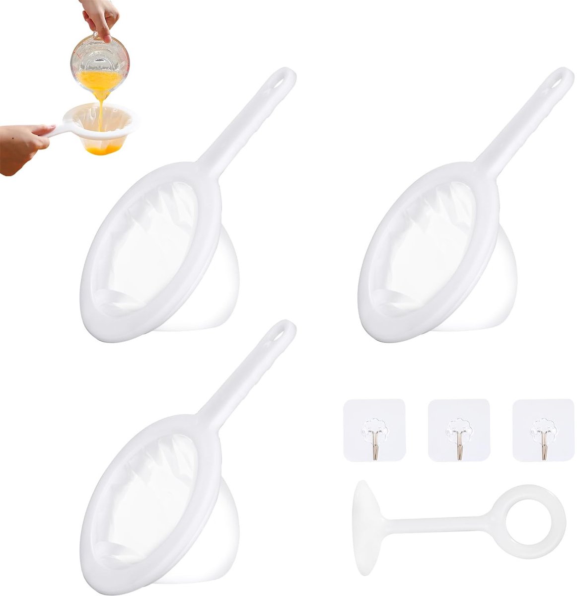 Dailygoods - Dailygoody - Zeeffilter - Nylon filterset - Perfect voor sojamelk en sap - Wit - Vaatwasserbestendig - Voor koffie en wijn - 3 stuks
