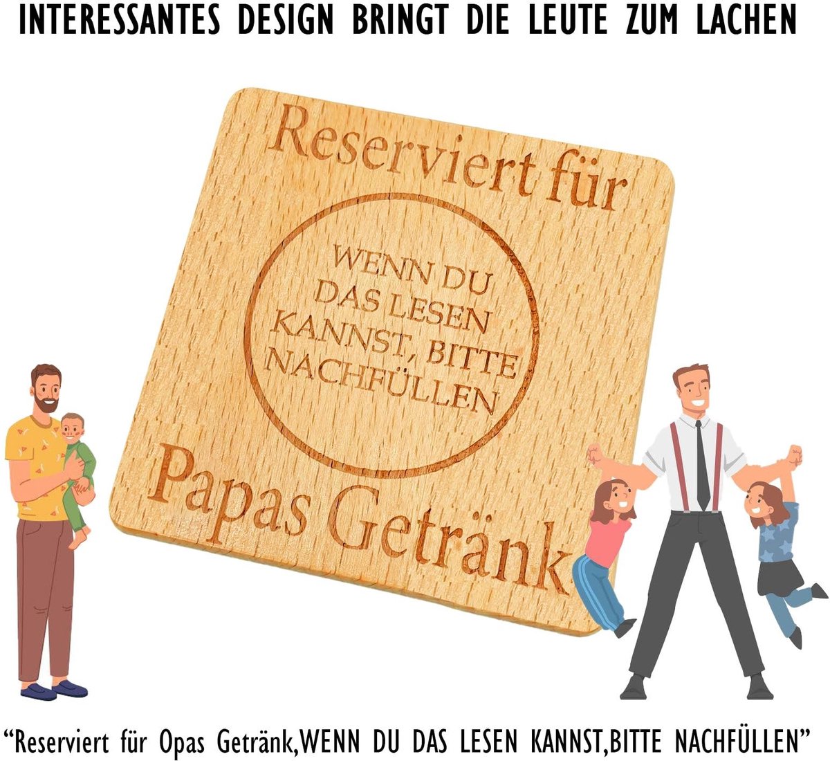 Dailygoods - Dailygoody - Onderzetter voor papa - Hittebestendig en antislip - Houten onderzetter - Grappige onderzetter - Perfect cadeau voor vader - Wasbaar en u...