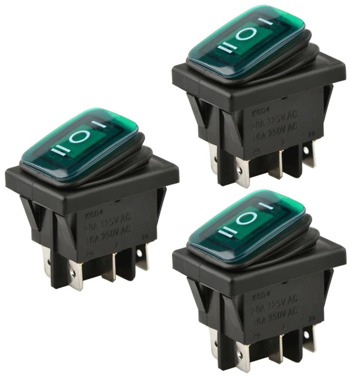 Dailygoods - Dailygoody - Rocker Switch - 3-Pack 12V 20A - Waterproof DPDT Schakelaar - Groene LED Indicator - Schakelcomponenten - Geschikt voor Elektronische App