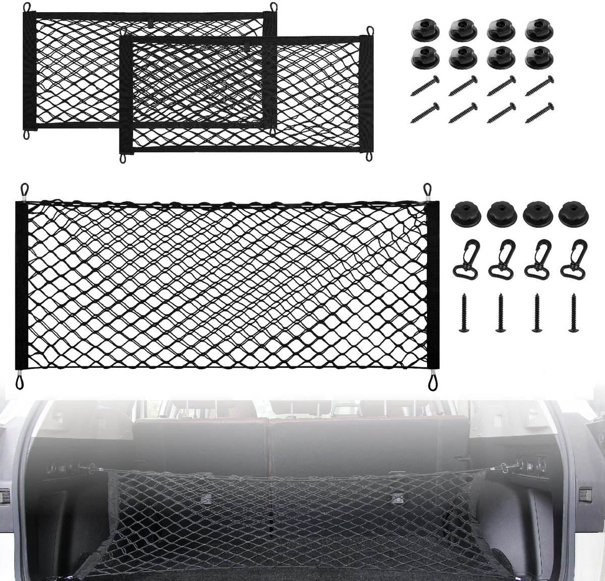 Dailygoods - Dailygoody - Kofferbakopbergnet - Universeel - 90 x 40 cm - Kofferbakorganizer - Mesh - Geschikt voor auto, SUV, vrachtwagen en boten
