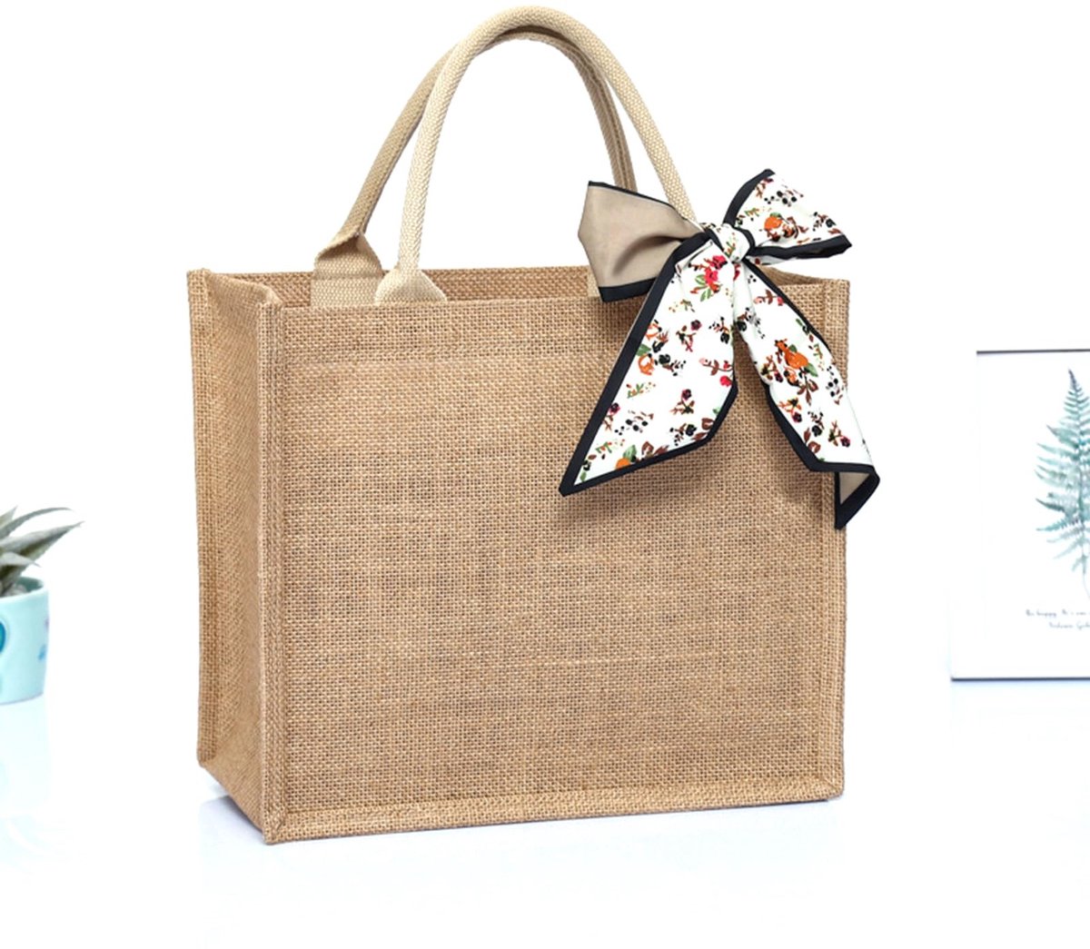 Dailygoods - Dailygoody - Natuurlijke jute tas - Waterdichte jute boodschappentas - Duurzame herbruikbare tas - Grote capaciteit - Draagbare dameshandtas - Ge