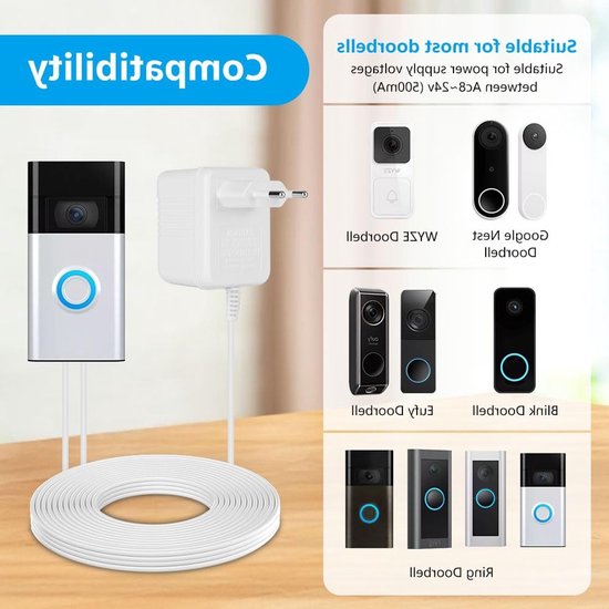Video Transformer voor Deurbel - 24V/500mA Voeding, Geschikt voor Ring Deurbellen en Andere Modellen, 8M Kabel — afbeelding 3