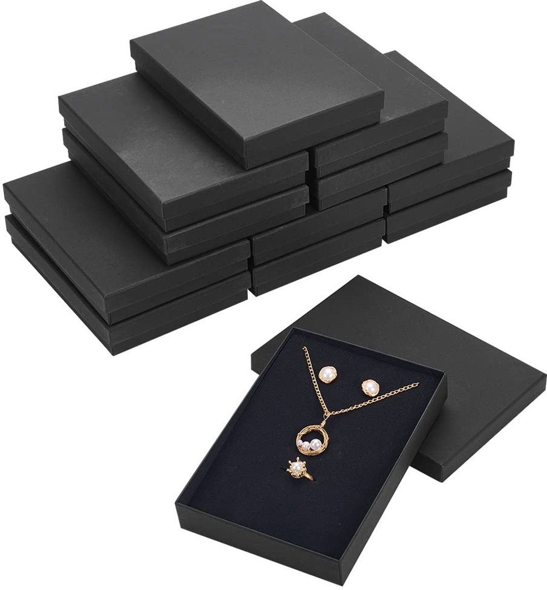 Dailygoody - Kraft geschenkdozen - 12-delige verpakking - 18x13x3cm - Rechthoekige doos - Voor sieraden - Zwart - Bruiloft en verjaardagen