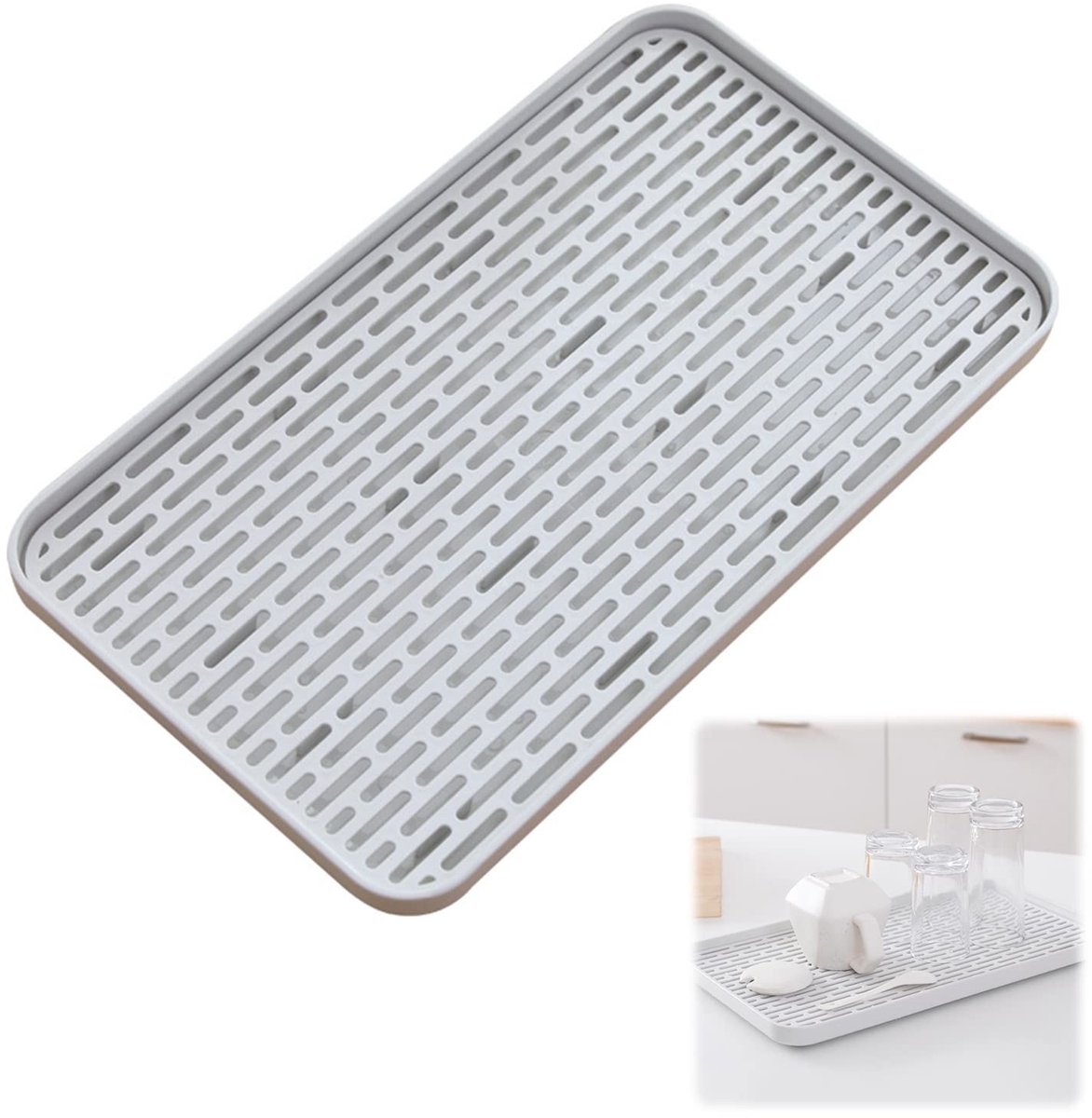 Dailygoody - Afdruiprek - Afdruipmat - Duurzaam en stevig - Wit - Waterdruppels - Voor servies en fruit - 31 x 17,5 cm