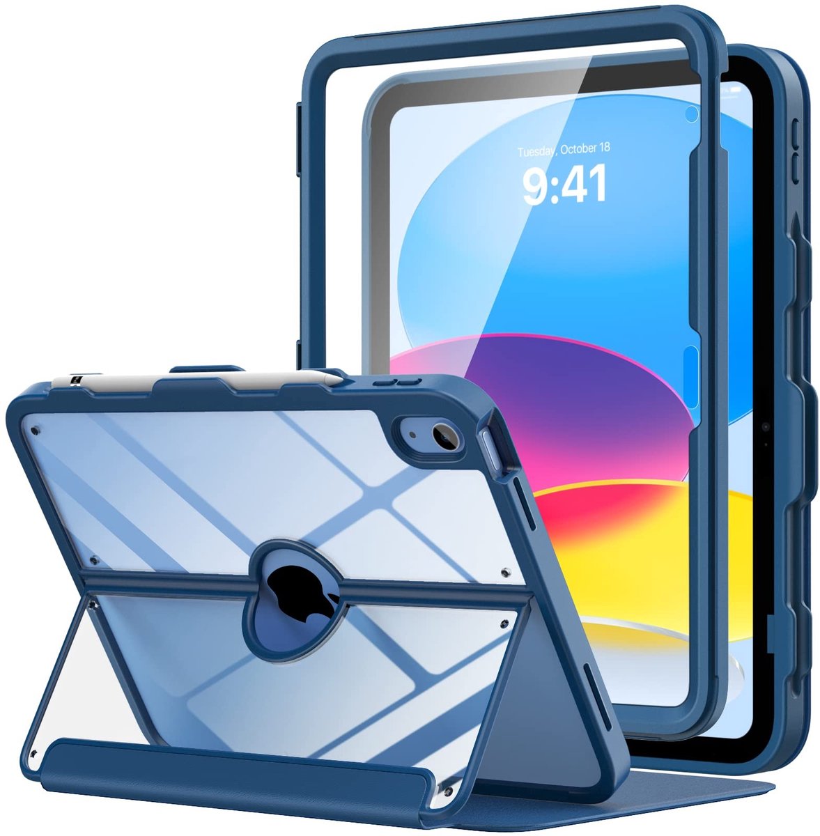 Dailygoody - iPad 10e generatie hoesje - Vlekbestendig - Transparante achterkant - Met potloodhouder - 10,9 inch - Geschikt voor iPad 10e generatie