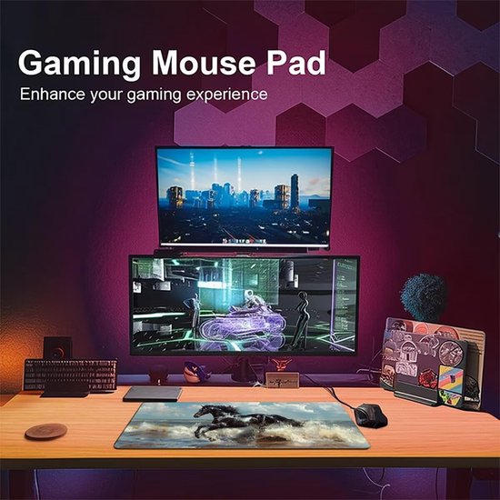 Gaming Muismat - Bureau Onderlegger - PC Gaming - Waterdicht Ontwerp - 800x300x3mm - Paard T1065 — afbeelding 3