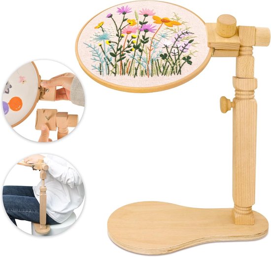 Borduurframe Standaard - Borduurring Houder - Handwerken Maken - Verstelbare Hoek - Voor Meeste Maten - Houtkleur