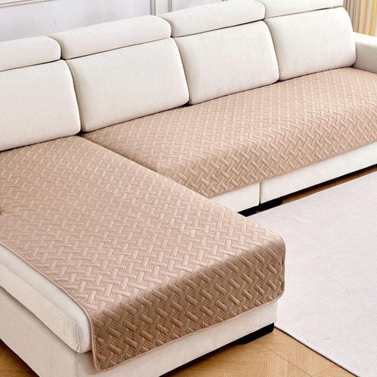 Hoekbank Beschermhoes voor 1/2/3/4 Zits Banken - Universele Antislip Hoes, Wasbaar en Geschikt voor Huisdieren, Ideaal voor de Woonkamer, 1 Stuk (Khaki)