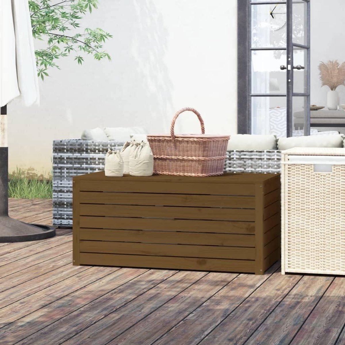 Tuinbox Grenenhout - Opbergkist Tuin - Tuinspullen Opbergen - Robuuste Constructie - 101 x 505 x 465 cm - Bruin