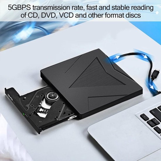 Externe DVD Brander - Dvd-speler Laptop - Films Kijken - Dubbele Poorten - Compact Formaat - Zwart — afbeelding 2