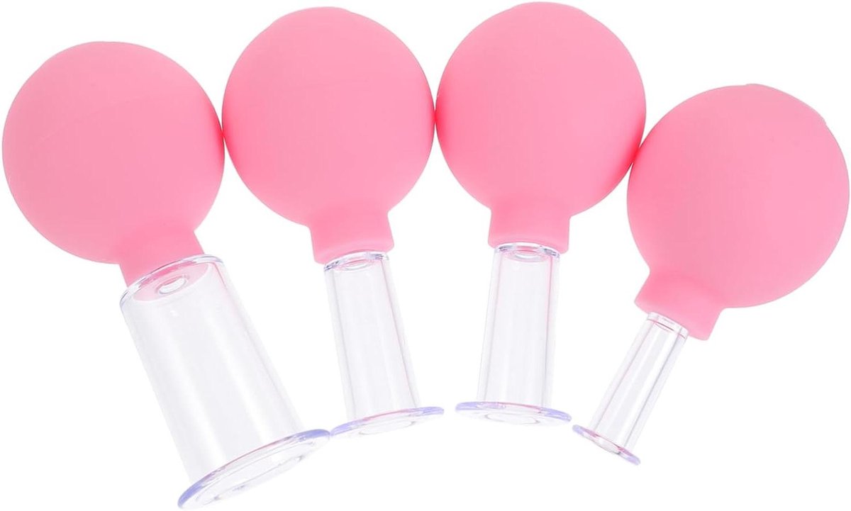 Massage Cupping Cups - Vacuüm Cups Acupressuur - Lichaamsmassage Ontspanning - Zachte Rubberen Rand - 4 stuks - Roze