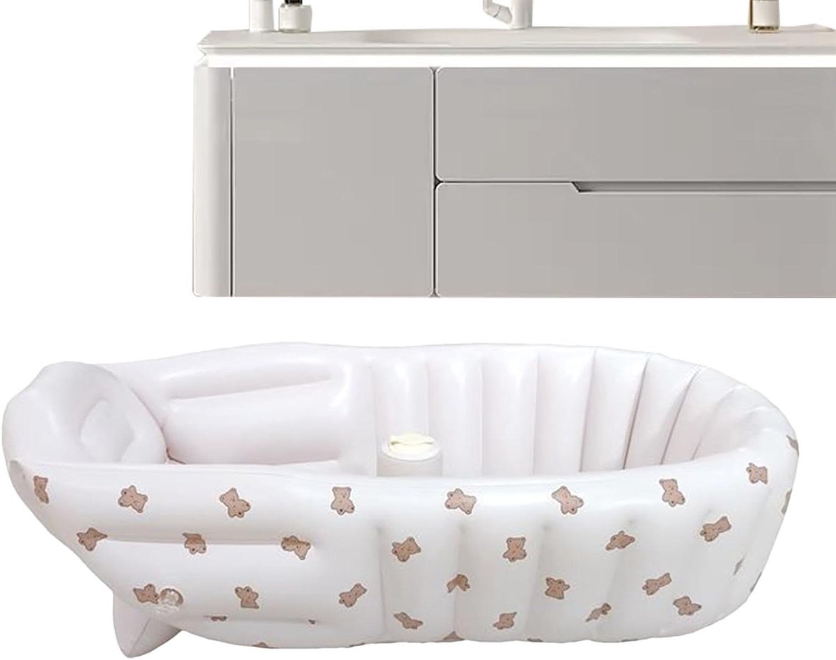 Reis Baby Bad - Peuterbad Opvouwbaar - Buitenshuis Zwemmen - Ergonomische Steun - 90x55cm - Beer