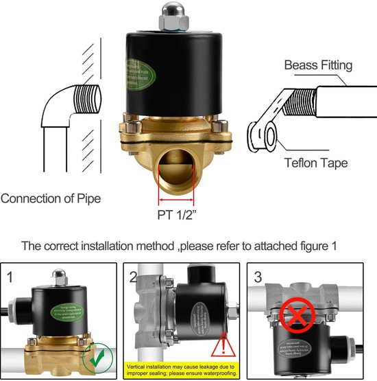 Dailygoody - Solenoid Ventiel - Water - Directe werking - PT 1/2 inch - Gas - Vervangingsventiel - Geschikt voor lucht en gas - Model 2W-160-15J — afbeelding 2