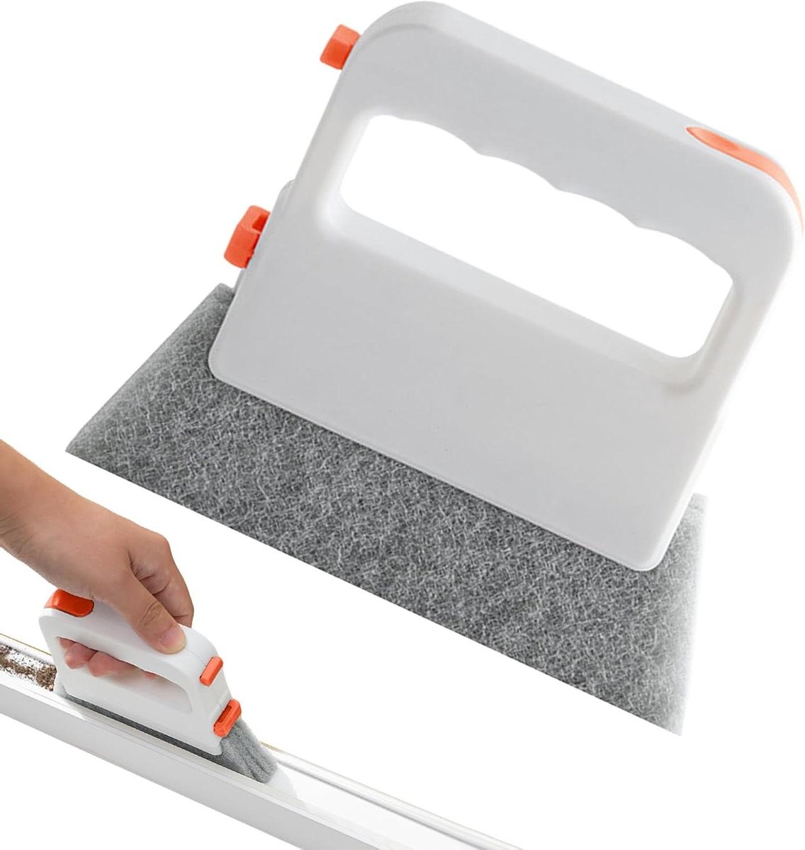 Raam Groeve Schoonmaker - Deurraam Gereedschap - Schoonmaken Smalle Ruimtes - Verstelbare Kop - 13.5x11.2x1cm - Oranje