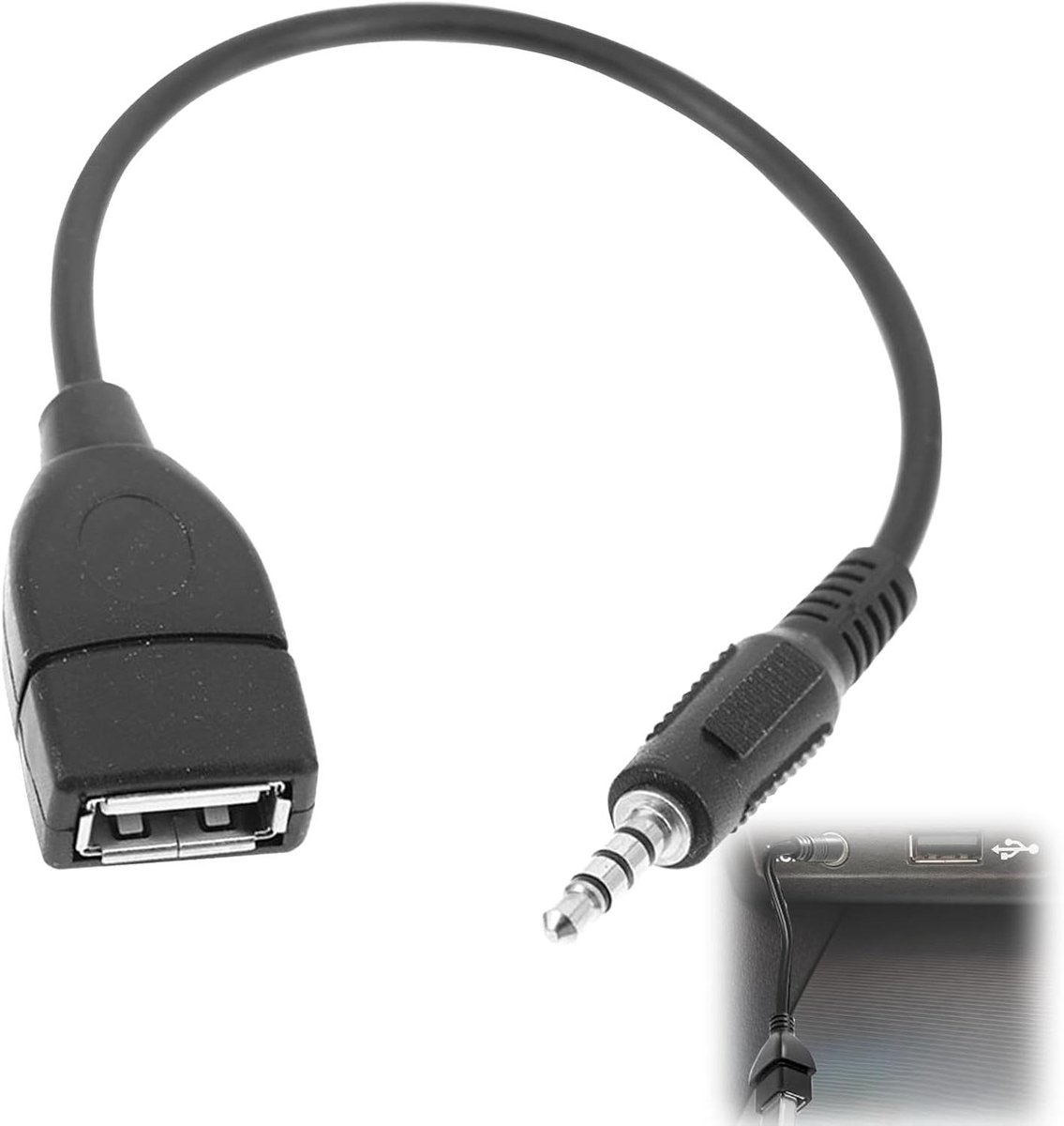 Audio Adapter - Jack naar USB - Muziek Afspelen - Met MP3 Decoder - 20cm Kabel - Zwart